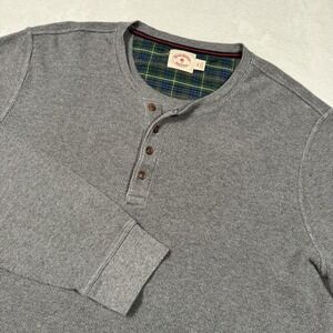 Brooks Brothers Red Fleece Henley Shirt Mens 2XL Gray Waffle Knit Long Sleeve